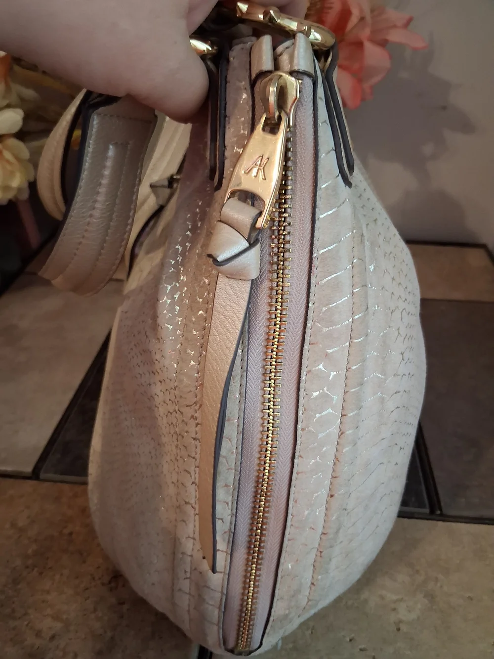 Aimee Kestenberg Cream Textured Hobo Bag with Gold Hardware